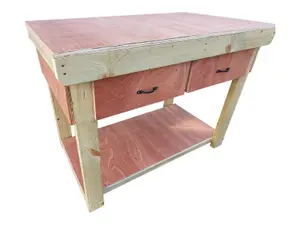 Wooden Eucalyptus hardwood top workbench, tool cabinet with drawers (V.1) (H-90cm, D-70cm, L-120cm)