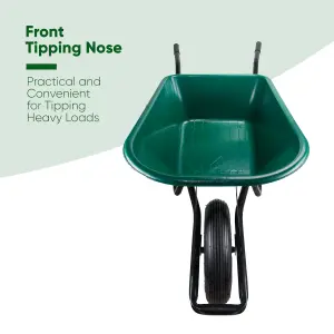 Garden WHEELBARROW 130kg / 110Ltr Toughened Plastic Tray Ideal Heavy Duty Green Gardeners Equine Barrow 1 Wheel All Terrain Tyre