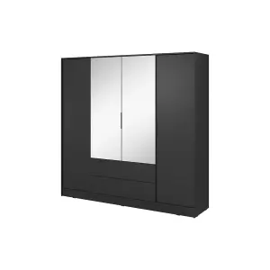 Timeless Black Kelly Wardrobe: 206cm of Classic Mirrored Sophistication for Any Bedroom