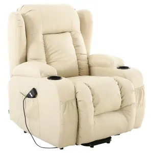 Caesar Single Motor Electric Rise Recliner Bonded Leather Armchair Electric Lift Riser Chair (Cream)