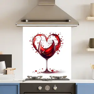 Toughened 6mm Glass Kitchen Splashback 60 x 65cm Red Wine Heart - Polished Edge Heat Resistant Back Splash for Cookers Hob