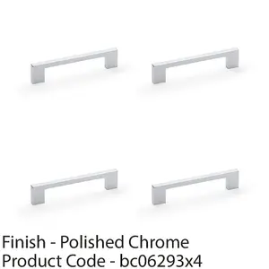 4 PACK - Slim Square Bar Pull Handle - Polished Chrome - 128mm Centres SOLID BRASS Drawer