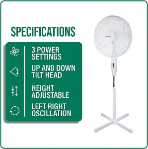 Belaco 16"  Stand Fan - White - Height Adjustable