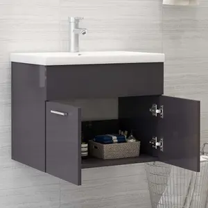 Berkfield Sink Cabinet High Gloss Grey 60x38.5x46 cm Engineered Wood