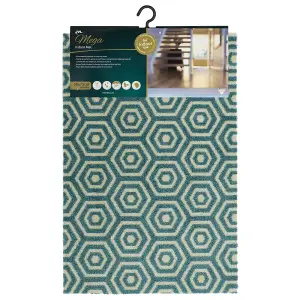 JVL Mega Machine Washable Door Mat 50 x 75 cm, Geo Hex, Teal