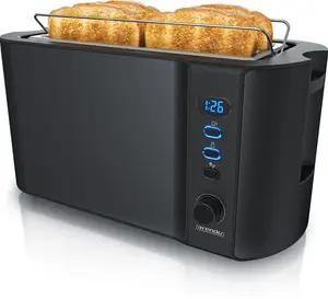 Arendo Frukost 4 Slice Long Slot Toaster, Double Wall Housing, With Warming Rack, 6 Browning Settings, Auto Bread Centring, Reheat Defrost Cancel