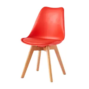 Set of 4 Dining Chairs with Solid Wooden Legs and Seat Cushion Pads in Red - Eva by MCC