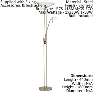 Floor Lamp Light Colour Bronzed Shade White Satin Glass Bulb R7S G9 1x230W 1x33W