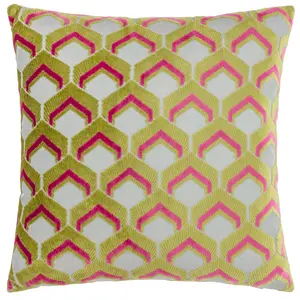 Ledbury Geometric Square Throw Cushion Covers Lime/Pink