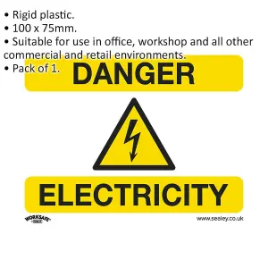 DANGER ELECTRICITY Safety Sign - Rigid Plastic 100x75mm Warning for Commercial Use