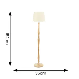 ValueLights Victoria Light Wood Candlestick Floor Lamp with Linen Scallop White Trim Tapered Shade