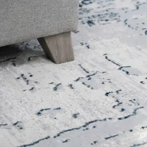 Silver Grey Blue Transitional Contemporary Abstract Living Area Rug 80x150cm