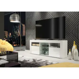 TV Unit 145cm Modern White with High Gloss Doors - Creative Furniture