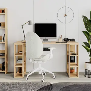 Decortie Colmar Modern Desk with Integrated 6-Shelf Bookshelf Storage Oak Width 140cm