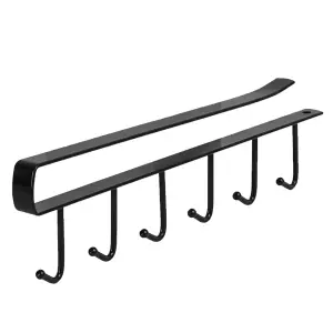 Black Metal 6 Hooks Rail Cup Hook Rack Hanging Holder Under Cabinet Closet