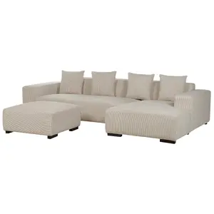 Corner Sofa with Ottoman LUNGO Beige Corduroy Left Hand