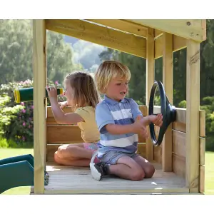 Rebo Wooden Lookout Tower Playhouse with 6ft Slide & Swings - Redwood