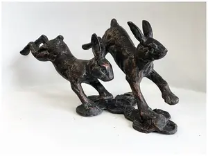 Running Rabbits Garden Sculpture Cast Iron Ornament