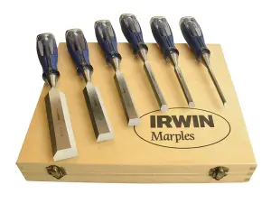 Irwin Chisel Set Marples M750 6pc Bevel Edge Split Proof In Case 10503428