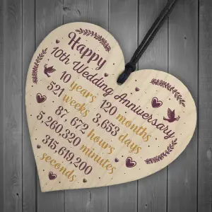 Red Ocean Handmade Wooden Heart Plaque 10th Wedding Anniversary Gift For Her Him Husband Wife Congratulations