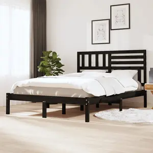 Berkfield Bed Frame Black Solid Wood Pine 140x190 cm