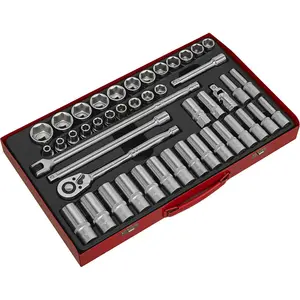 46-Piece Metric Socket Set with Ratchet Handle - 1/2 Inch Drive