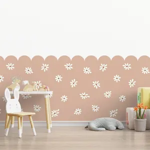 Roomblush Nursery  Scallop Edge Daisy flowers Eco 4 Lane Repeatable Wallpaper Mural 200 x 285cm, Pink