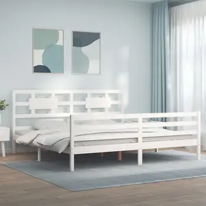 Berkfield Bed Frame with Headboard White Super King Size Solid Wood