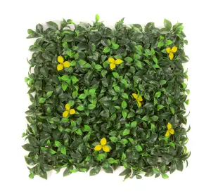 Best Artificial Laurel Leaf Yellow Flower Hedging Mat - 50cm x 50cm (20" x 20") UV Stable