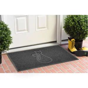 Nicoman Dark Grey Cat Embossed Spaghetti Coil Door Mat Dirt-Trapper Washable Barrier Doormat 90cm x 60cm