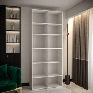 White Manhattan IV Elegant Hinged Door Wardrobe W1000mm H2370mm D470mm - 2 Doors, 10 Shelves