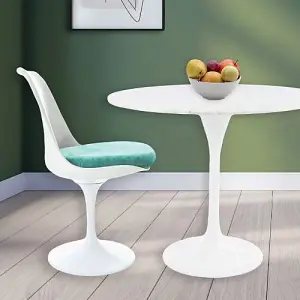 Tulip Set - Marble Medium Circular Table and Four Chairs with Luxurious Cushion Turquoise