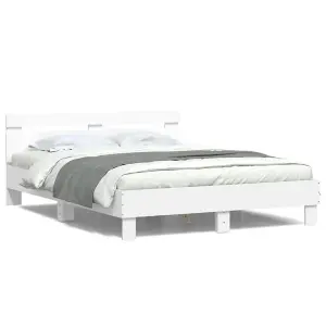 Berkfield Bed Frame with LED without Mattress White 140x190 cm