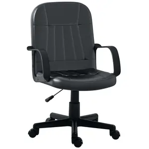 HOMCOM PU Leather Office Chair Swivel Mid-Back Computer Desk Chair, Black