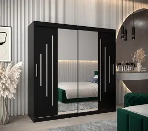 York I Mirrored Sliding Door Wardrobe in Black 2000mm (H)2000mm (W) 620mm (D) - Stylish and Spacious Storage Solution