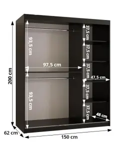 Ramiro I Contemporary 2 Sliding Door Wardrobe 5 Shelves 2 Rails White Matt (H)2000mm (W)1500mm (D)620mm