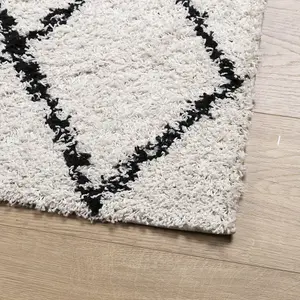 Shaggy Rug PAMPLONA High Pile Modern Cream and Black 80x150 cm