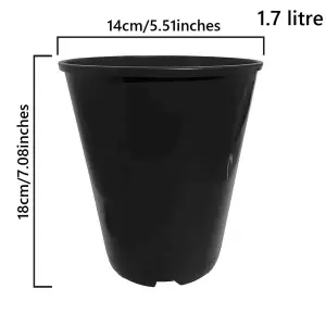 Deep Rose Pots Quality Plastic Plant Pot Tall Black Strong Flower  1.7 Litre x 20 Pots