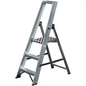 0.6m Aluminium Platform Step Ladders 3 Tread Home DIY Lightweight Metal Steps