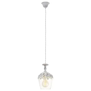 Hanging Ceiling Pendant Light White Patina & Glass Shade 1x E27 Feature Lamp