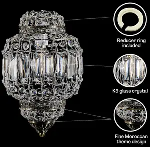 K9 Crystal Moroccan Style Pendant Ceiling Light Shade Brass Finish