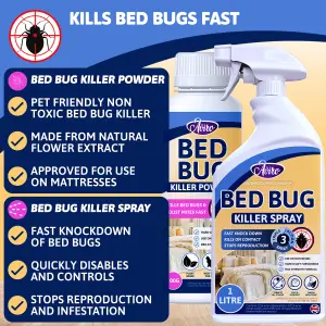 Aviro Bed Bug Killer Pack - Fast Acting Bed Bug Spray & Natural Bed Bug Powder. Bed Bug Treatment for Home Use. Spray & Powder