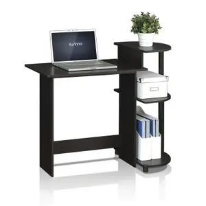 Furinno Compact Computer Desk with Shelves, Espresso/Black