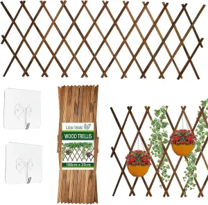 Wooden Expanding Garden Trellis - 180cm x 25cm with Hooks for Climbing Plants, Weather-Resistant for Outdoor Spaces