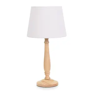 ValueLights Victoria Traditional Light Wood Candlestick Table Lamp with White Tapered Shade