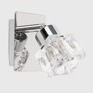 ValueLights Ritz Pair of Modern Silver Chrome Plate and Clear Glass Ice Cube Shade Wall Spotlight Lamps