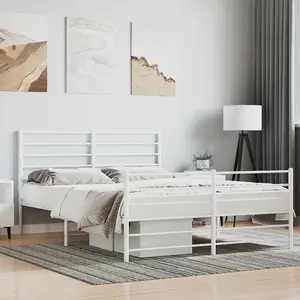 Berkfield Metal Bed Frame with Headboard and Footboard White 120x190 cm 4FT Small Double