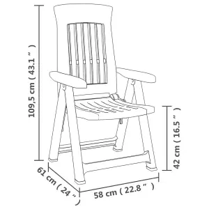 URBN GARDEN 110cm Height Outdoor Foldable Plastic Garden Chair Patio Furniture With Adjustable Back Anthracite 2pcs