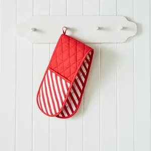 Catherine Lansfield Christmas Candy Cane Cotton Kitchen Double Oven Glove White Red