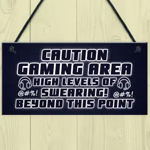 Funny Gaming Sign CAUTION GAMING AREA Plaque Son Birthday Christmas Gift